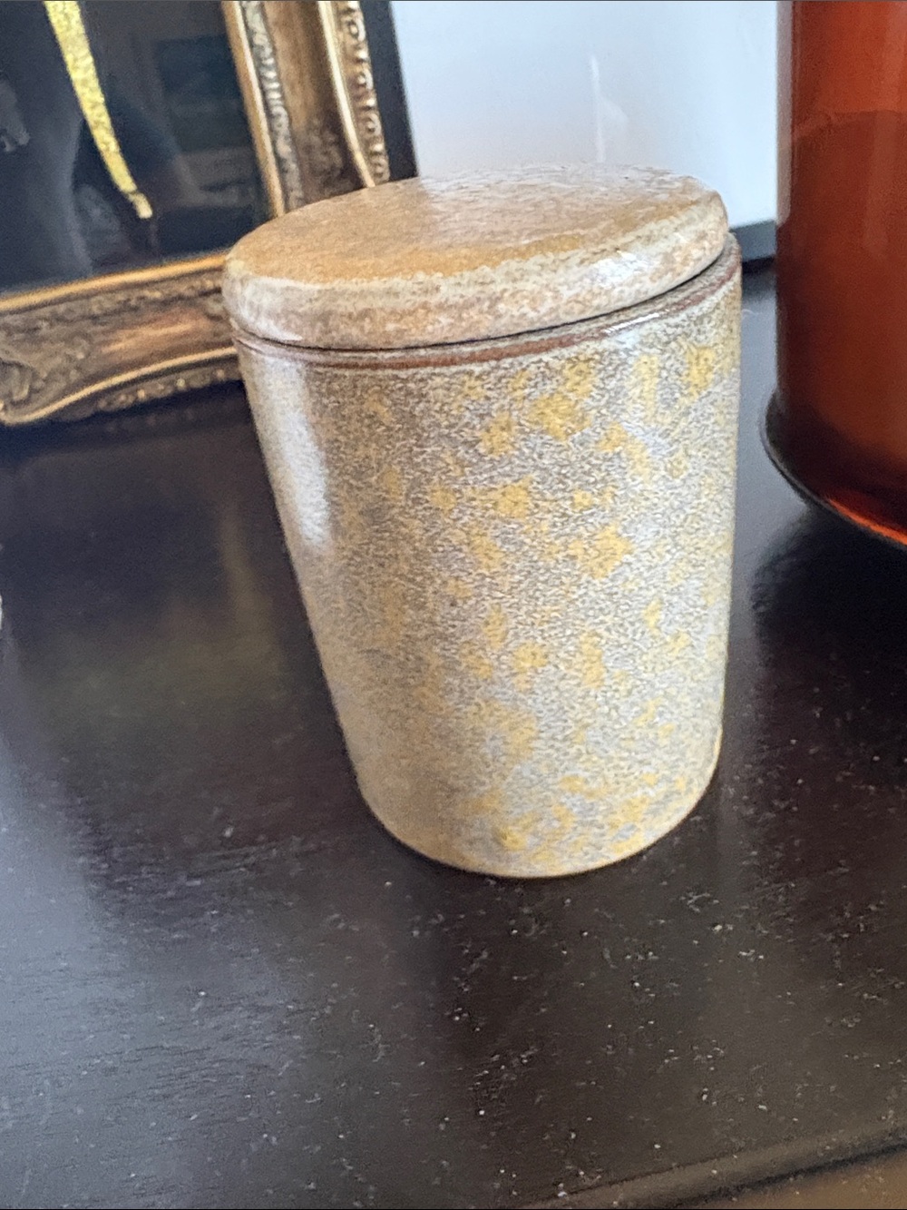 Zara Home Decorative Ceramic Canister in Speckled Beige and Gold